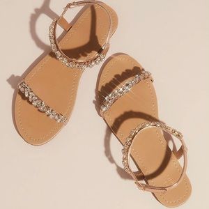 Gold Marquise Crystal Cluster Straps Flat Sandals